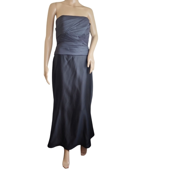 Tadashi Shoji Gown Black Sleeveless Ruched A Line Formal Dress Strapless - Picture 1 of 5